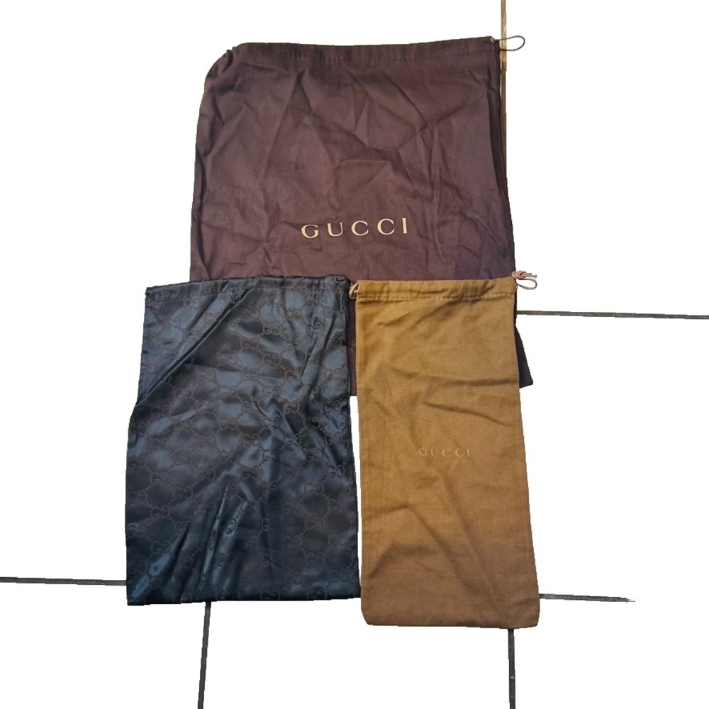 AUTHENTIC GUCCI LOGO MONOGRAM DARK BROWN DRAWSTRING DUST BAGs lot of 3‎ sizes